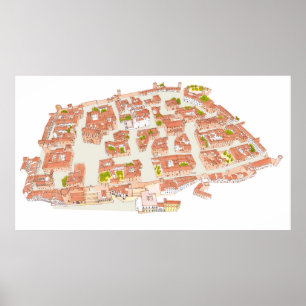 Póster Cáceres España. Ciudad medieval