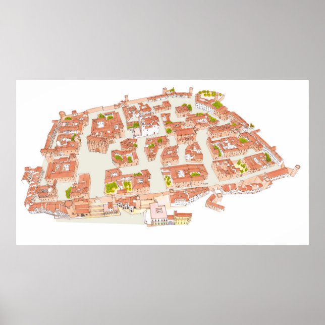 Póster Cáceres España. Ciudad medieval (Frente)