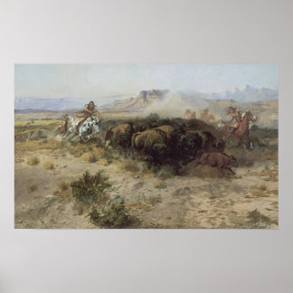 Póster Cacería de búfalos No. 26 de CM Russell, Indios de