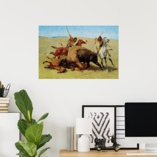 Póster Cacería de búfalos por Remington, nativo americano