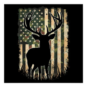 Póster Cacería de camoflage de la bandera estadounidense 