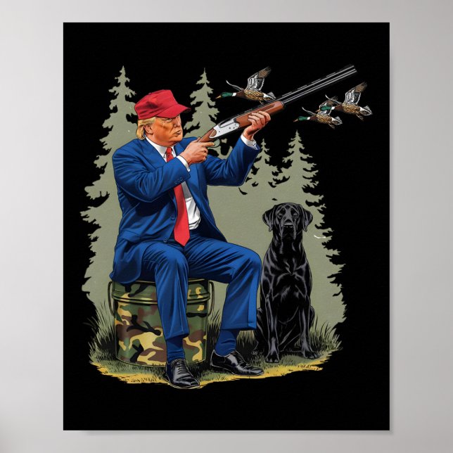 Póster Cacería divertida: Trump, caza de camo, saluda a H (Frente)