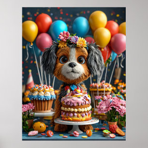 Póster Cachorro Adorable Celebrando Cumpleaños