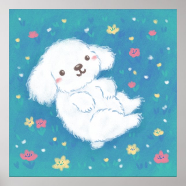 Póster Cachorro Adorable con Flores (Frente)
