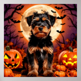 Póster Cachorro adorable con fondo de Halloween