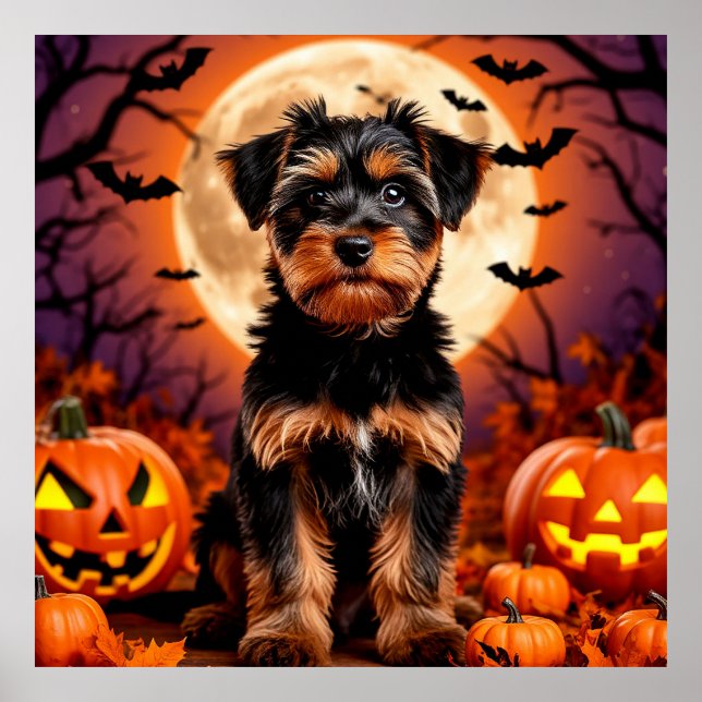 Póster Cachorro adorable con fondo de Halloween