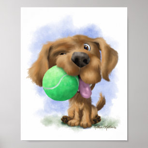 Póster Cachorro Adorable Con Pelota De Tenis caricatura