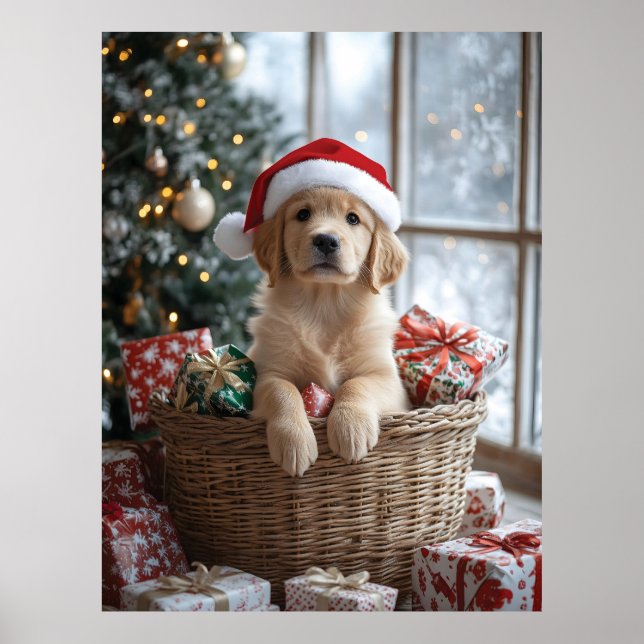 Póster Cachorro adorable con Sombrero de Santa (Frente)