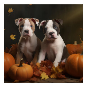 Póster Cachorro American Staffordshire Delicia de Otoño