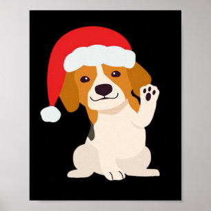 Póster Cachorro Beagle con sombrero de Santa para amantes