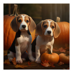 Póster Cachorro Beagle Delicia de Otoño Calabaza