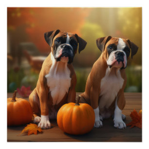 Póster Cachorro Boxer Otoño Delicia Calabaza