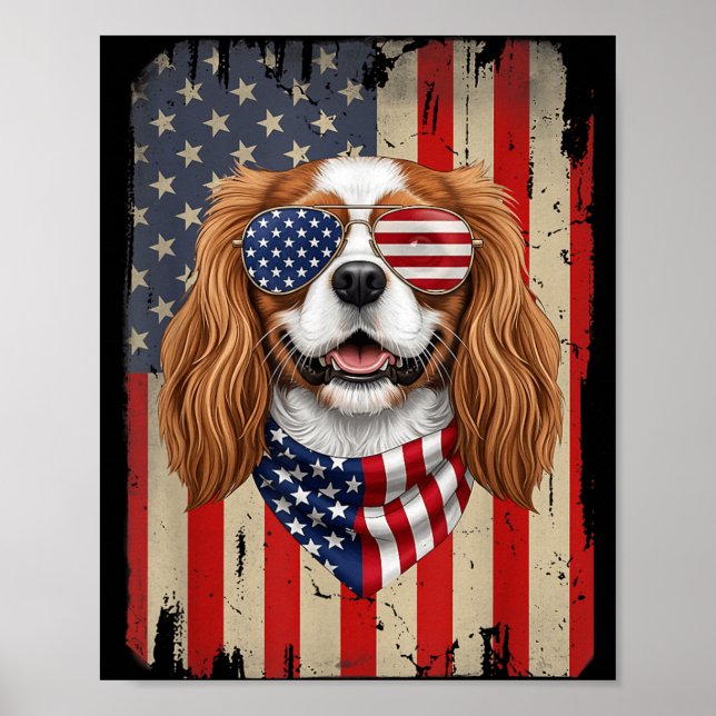 Póster Cachorro Cavalier King Charles Spaniel 4 De Julio (Frente)