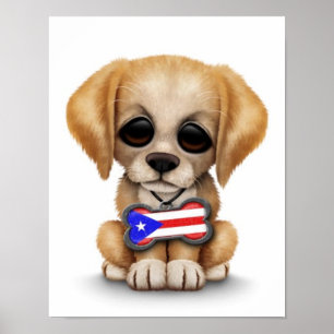 Póster Cachorro con etiqueta de perro de bandera puertorr
