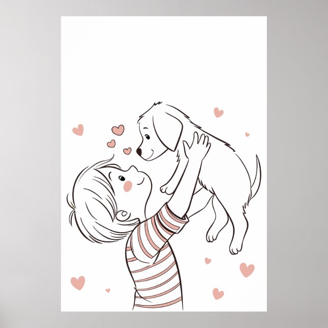 Póster Cachorro con Personalizado de niño feliz (Frente)