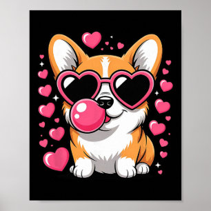 Póster Cachorro Corgi Lindo Corazón Gafas Día de San Vale