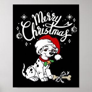Póster Cachorro dálmata con gorro de Santa de Navidad