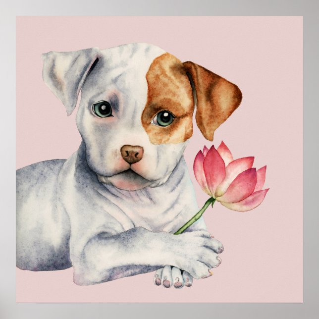 Póster Cachorro de aguijón con pintura de flores de Lotus (Frente)