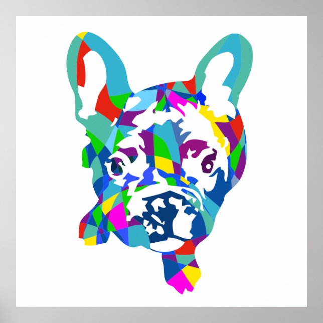 Póster Cachorro de bulldog francés colorido (Frente)