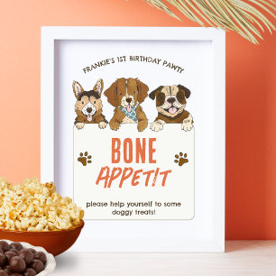 Póster Cachorro de cachorro Mesa de alimentos de cumpleañ