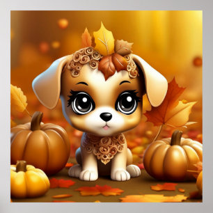 Póster Cachorro de calabaza de otoño