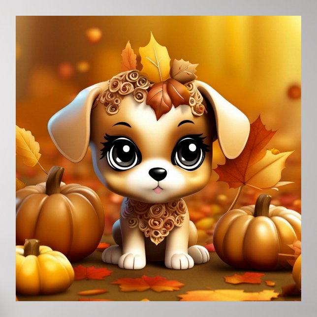 Póster Cachorro de calabaza de otoño (Frente)