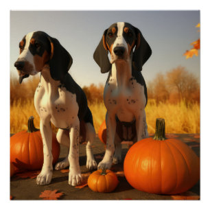 Póster Cachorro de Coonhound Treeing Walker Otoño Calabaz