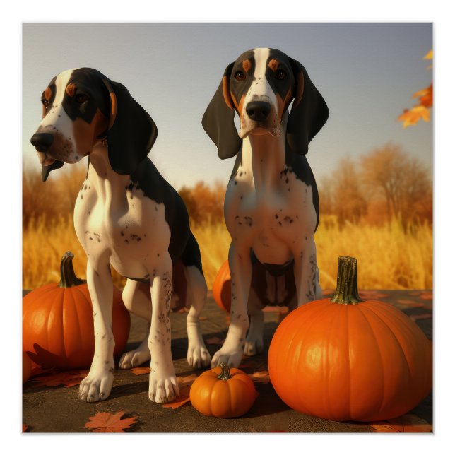 Póster Cachorro de Coonhound Treeing Walker Otoño Calabaz (Anverso)
