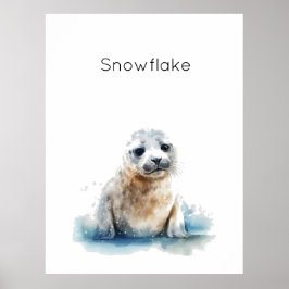 Póster Cachorro de foca a la acuarela encantador, persona