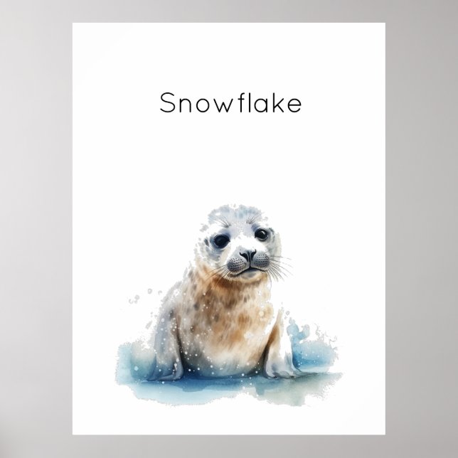 Póster Cachorro de foca a la acuarela encantador, persona (Frente)