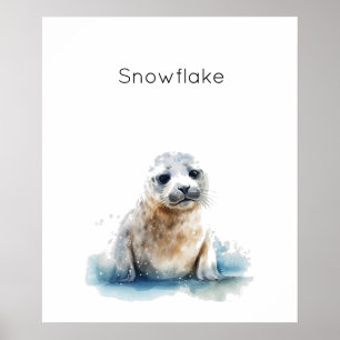 Póster Cachorro de foca de acuarela encantador, personali
