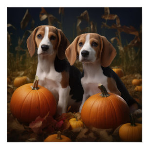 Póster Cachorro de Foxhound inglés americano Otoño Delici