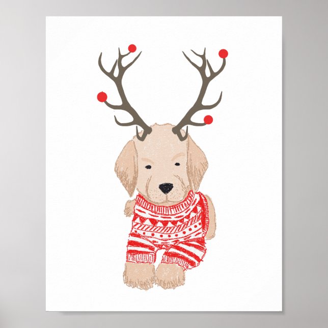 Póster Cachorro de Golden Retriever Jersey de Navidad Cue (Frente)