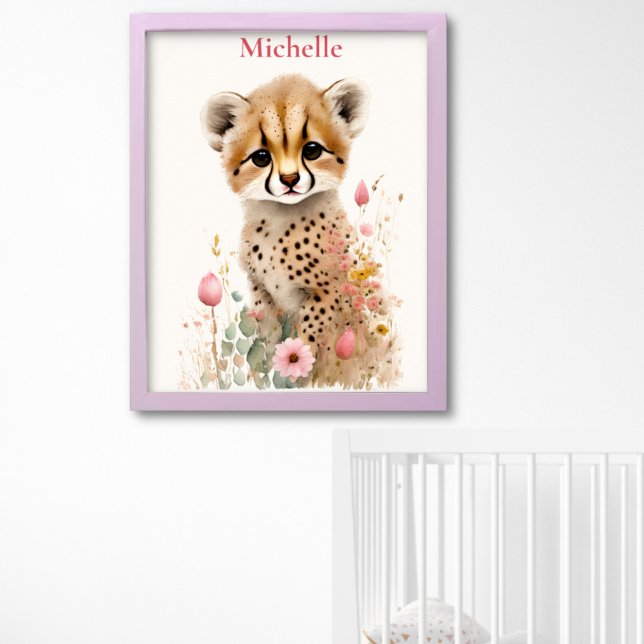 Póster Cachorro de Guepardo Adorable Pastel Acuarela Flor (Subido por el creador)