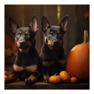 Póster Cachorro de Kelpie Australiano Delicia de Otoño Ca