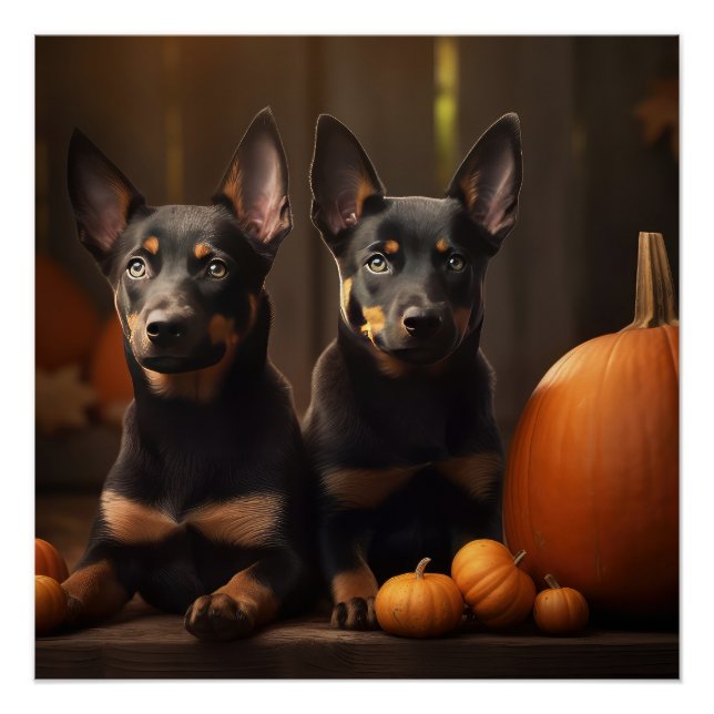 Póster Cachorro de Kelpie Australiano Delicia de Otoño Ca (Anverso)