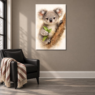 Póster Cachorro de Koala Bebé Sosteniendo Rama