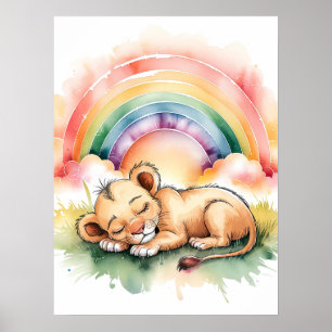 Póster Cachorro de León Durmiendo Bajo un Arcoíris - Acua