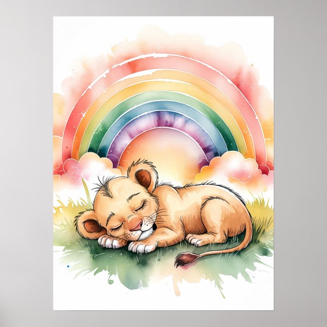 Póster Cachorro de León Durmiendo Bajo un Arcoíris - Acua (Frente)
