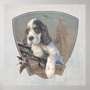 Póster Cachorro de los ingleses con escopeta clásica