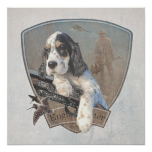 Póster Cachorro de los ingleses con escopeta clásica