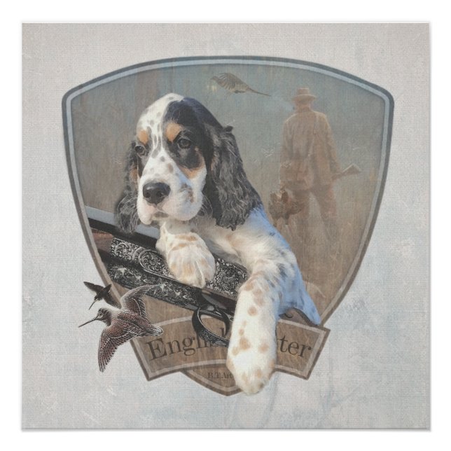 Póster Cachorro de los ingleses con escopeta clásica (Anverso)