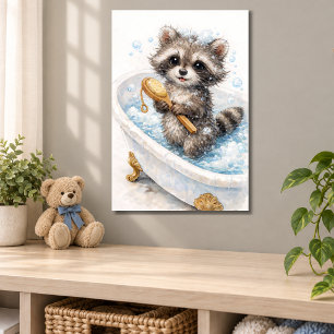 Póster Cachorro de Mapache Adorable en Baño de Burbujas