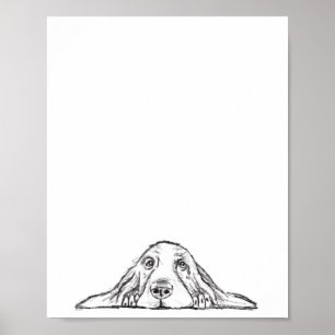 Póster cachorro de ojos simples negro y blanco de raza ba