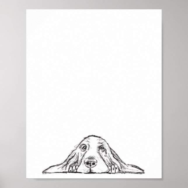 Póster cachorro de ojos simples negro y blanco de raza ba (Frente)