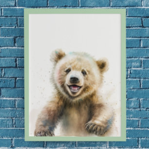 Póster Cachorro de oso acuarela guardería animales del bo