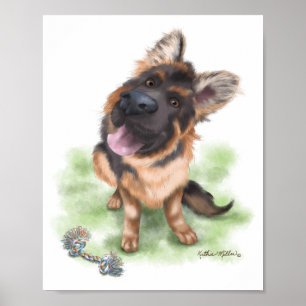 Póster Cachorro de pastor alemán adorable dibujo animado