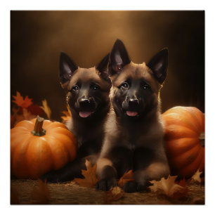 Póster Cachorro de Pastor Belga Delicia de Otoño Calabaza