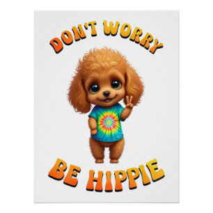 Póster Cachorro de Poodle Hippie Feliz 