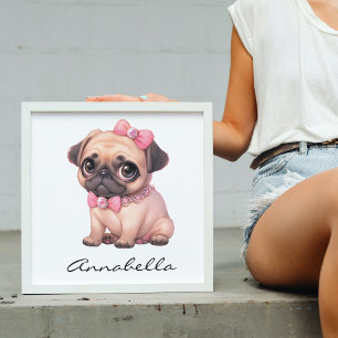 Póster Cachorro De Pug Con Nombre Personalizado De Ilustr